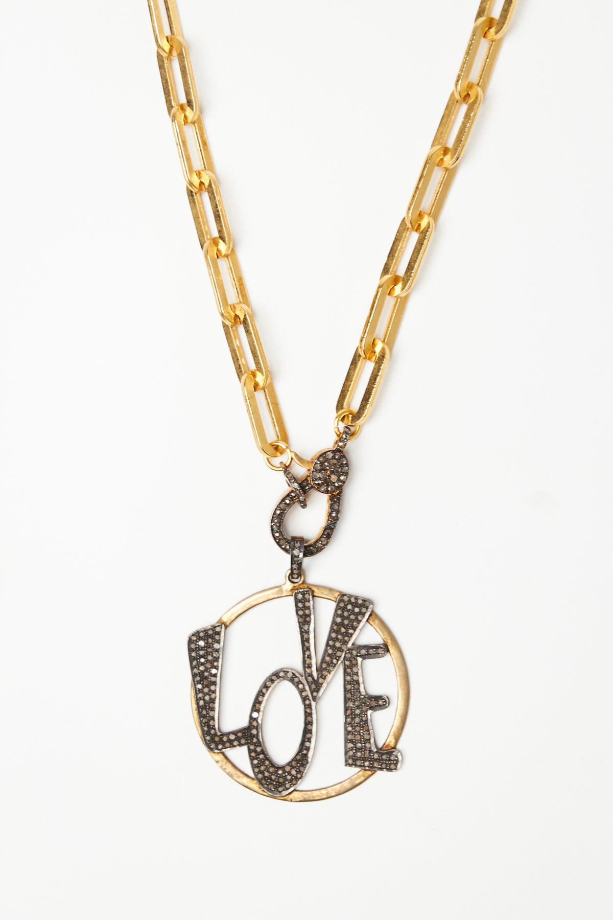 Diamond Studded Love Necklace with Large Chain