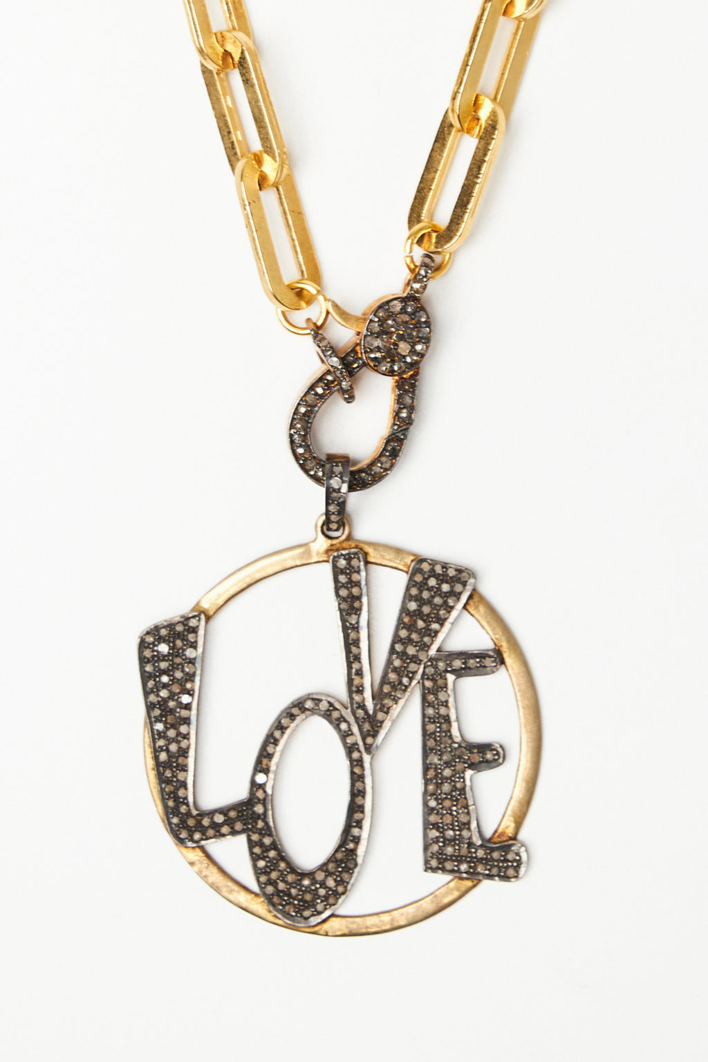 Diamond Studded Love Necklace with Large Chain