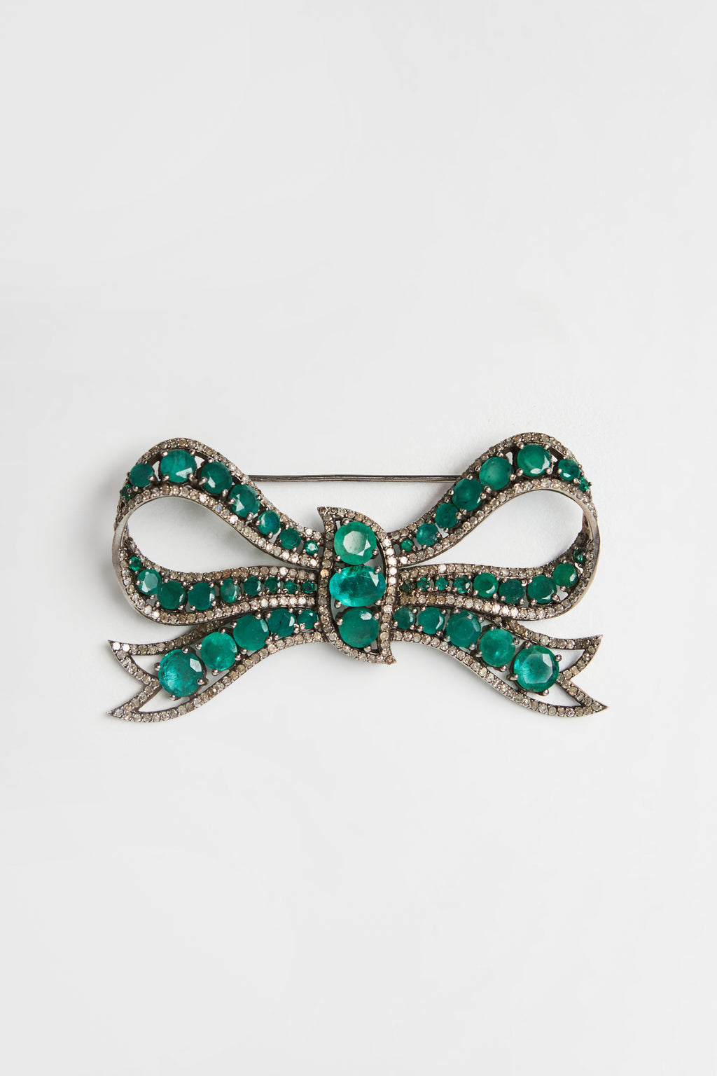 Emerald & Diamond Bow Brooch