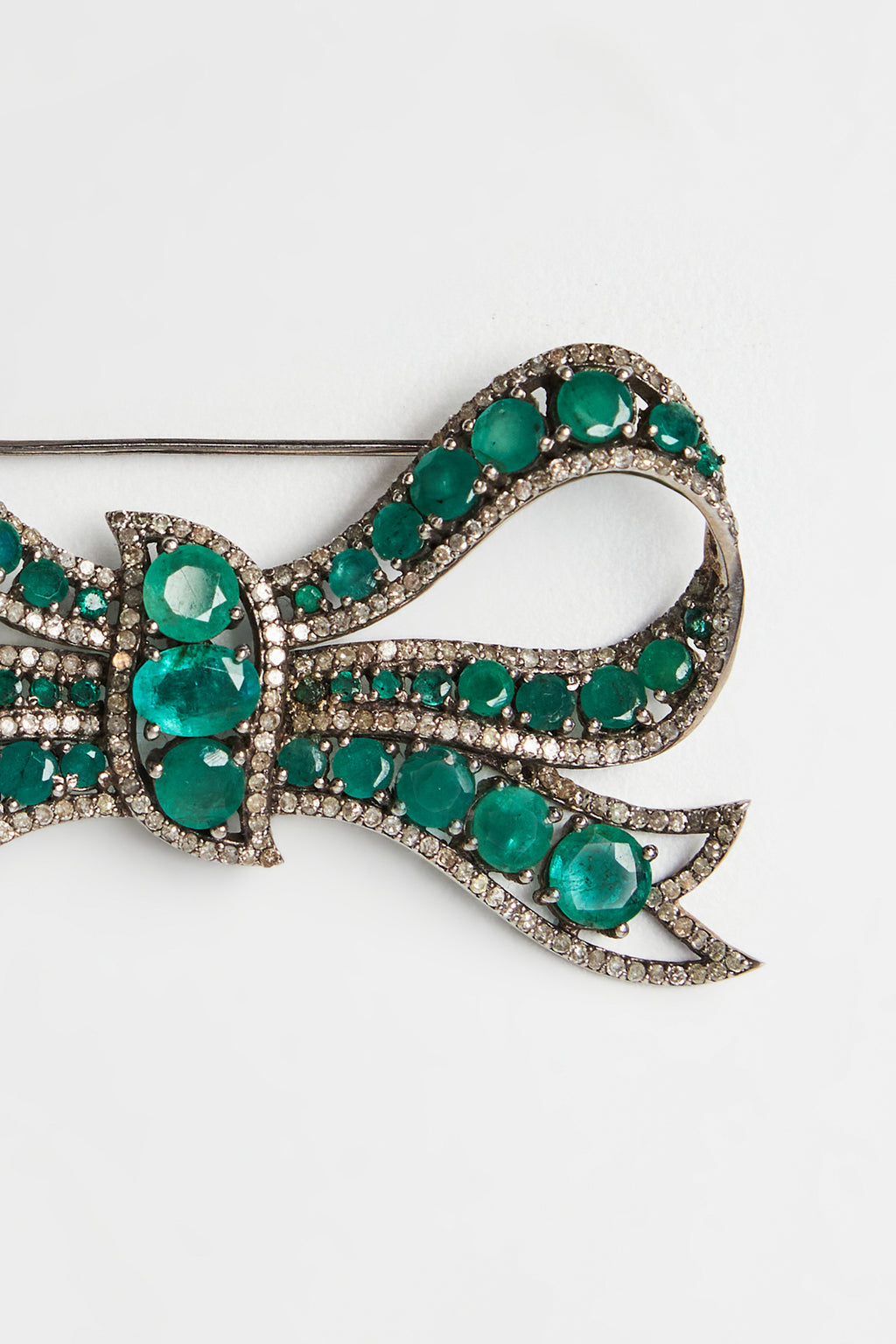 Emerald & Diamond Bow Brooch