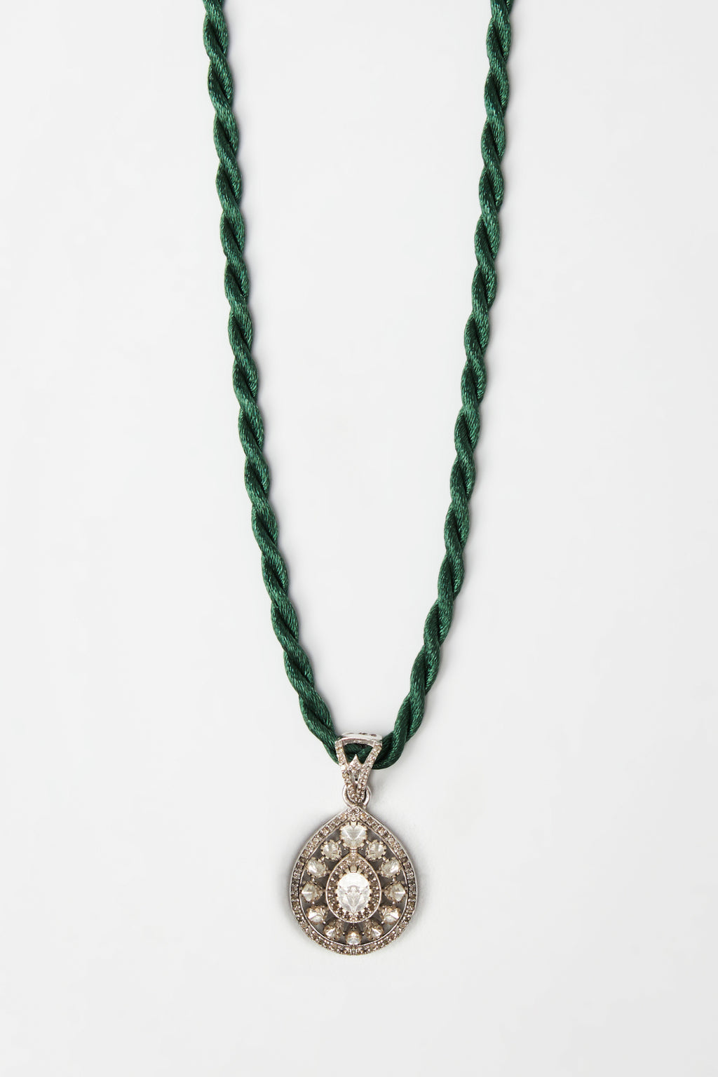 Teardrop Diamond Pendant Necklace with Silk Chord