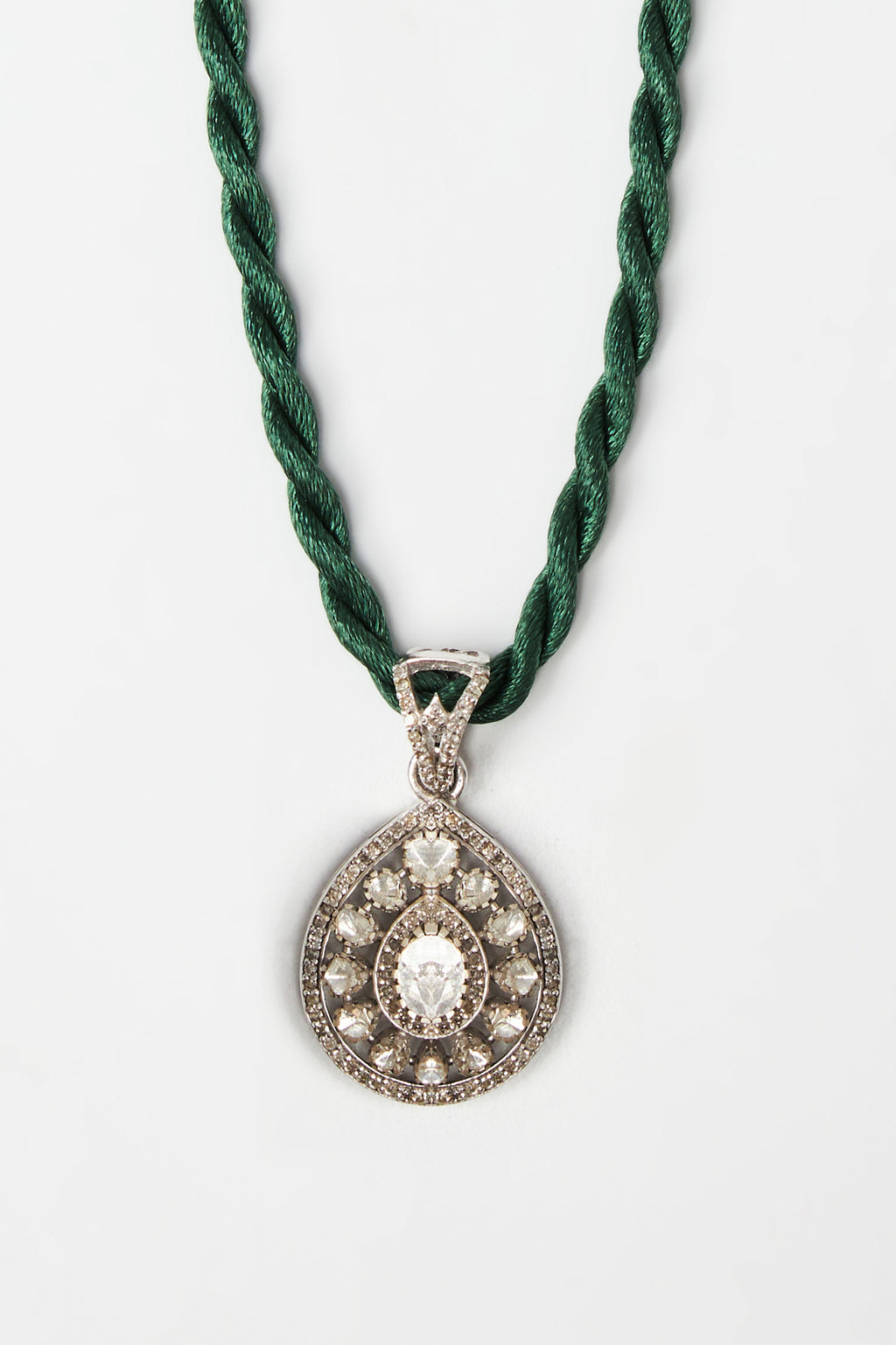 Teardrop Diamond Pendant Necklace with Silk Chord