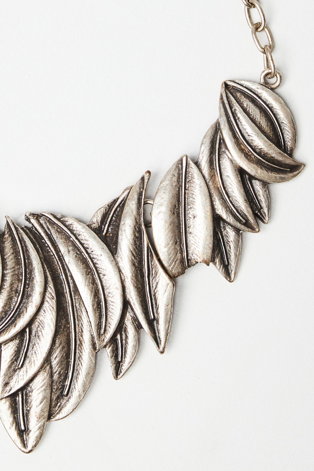 Layered Feather Silver Necklace