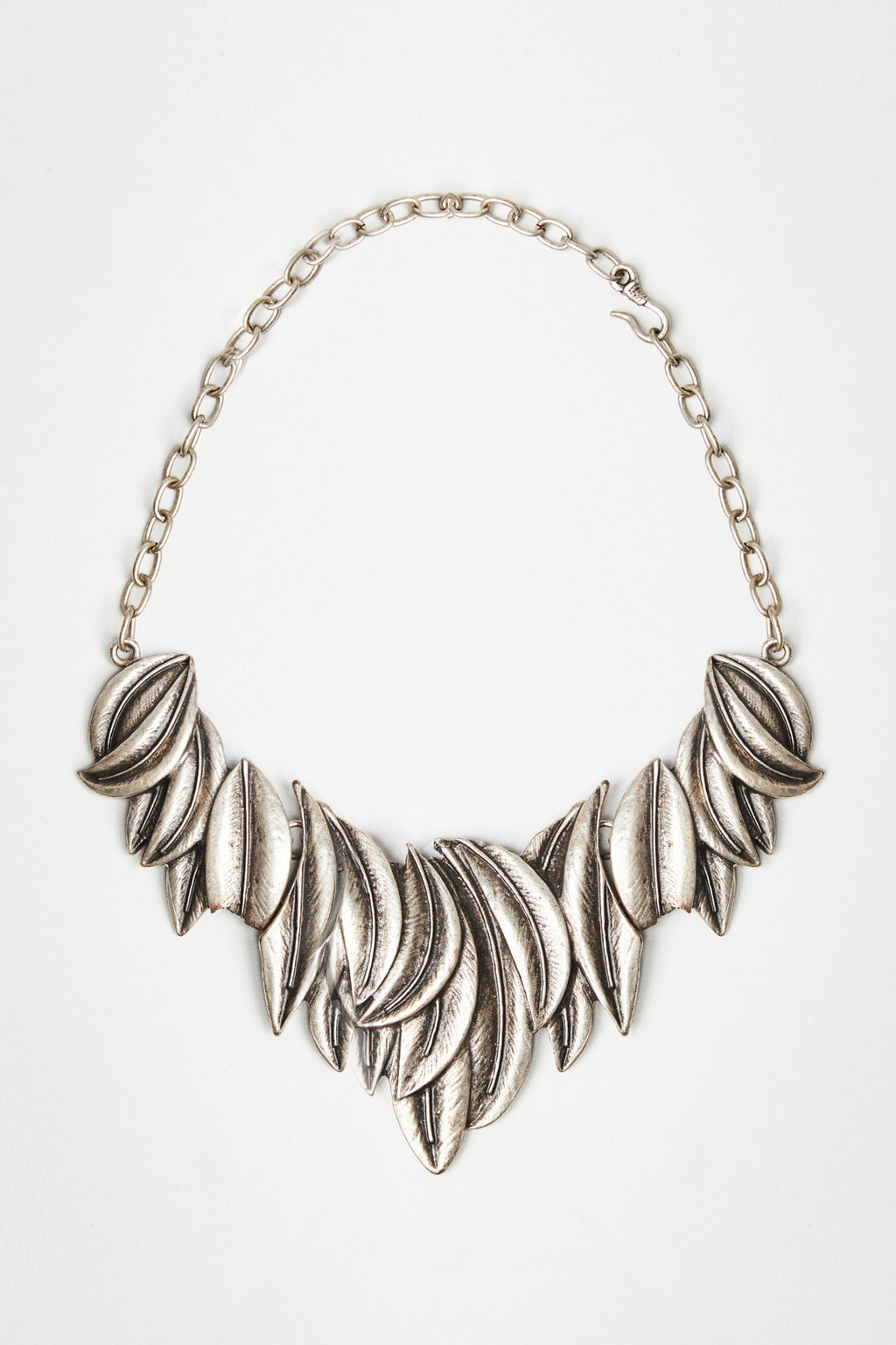 Layered Feather Silver Necklace