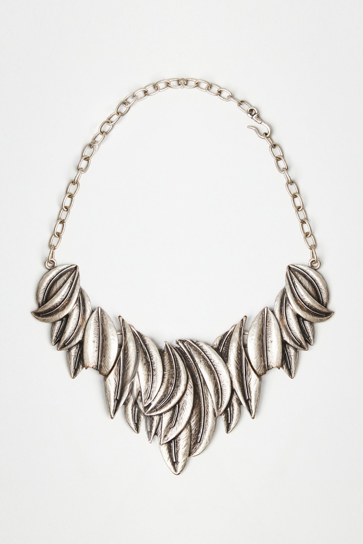 Layered Feather Silver Necklace