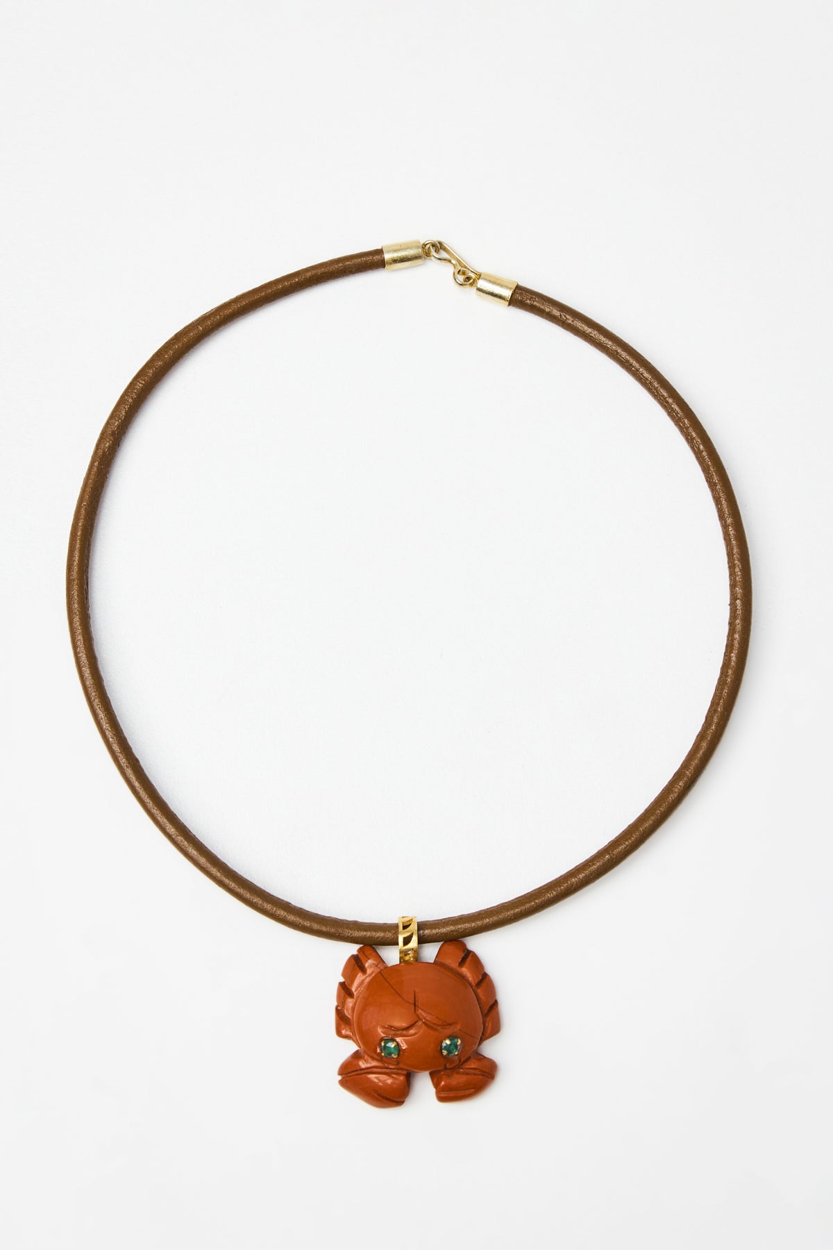 Coral Crab Pendant Necklace with Leather Cord