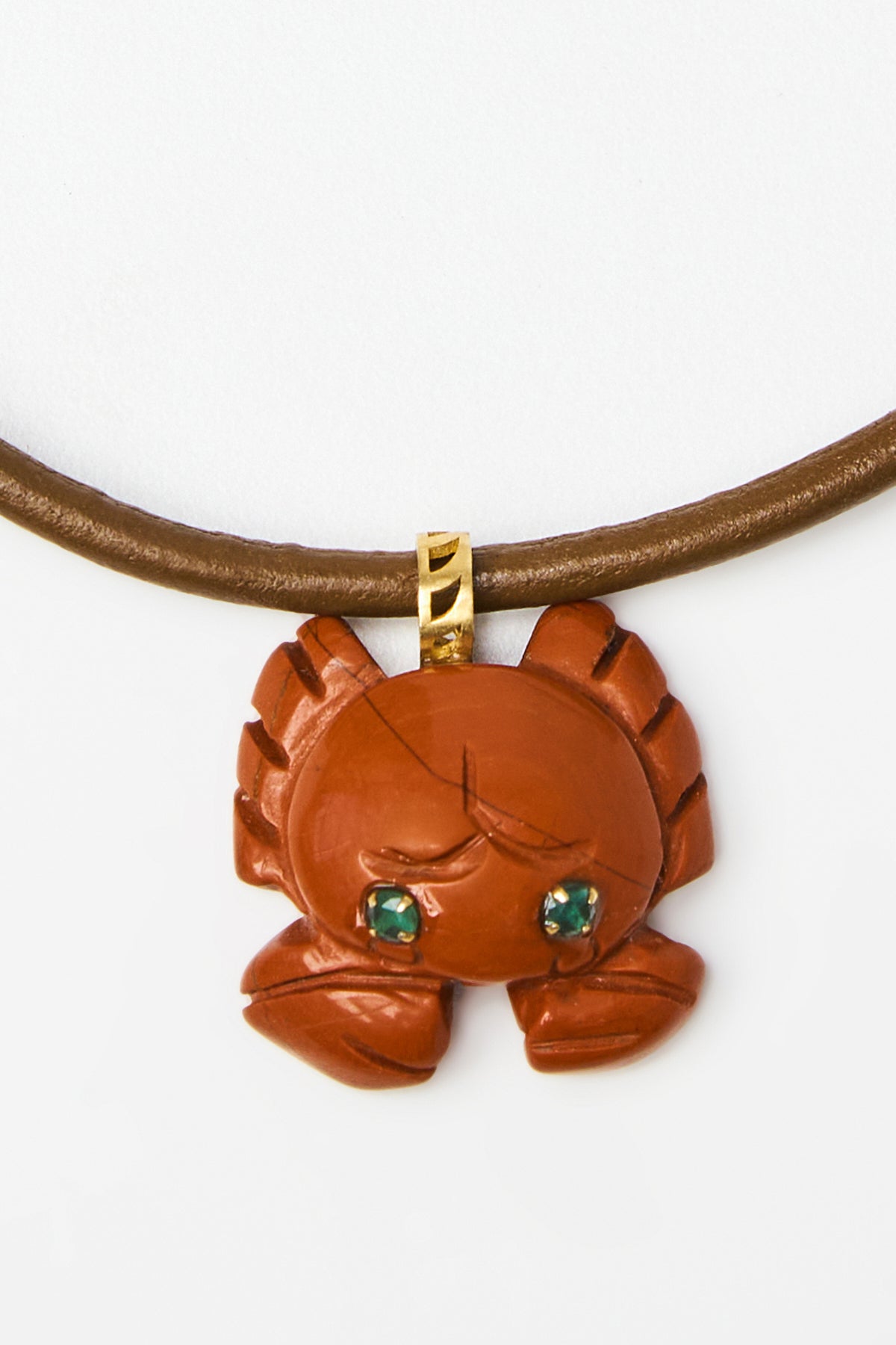 Coral Crab Pendant Necklace with Leather Cord