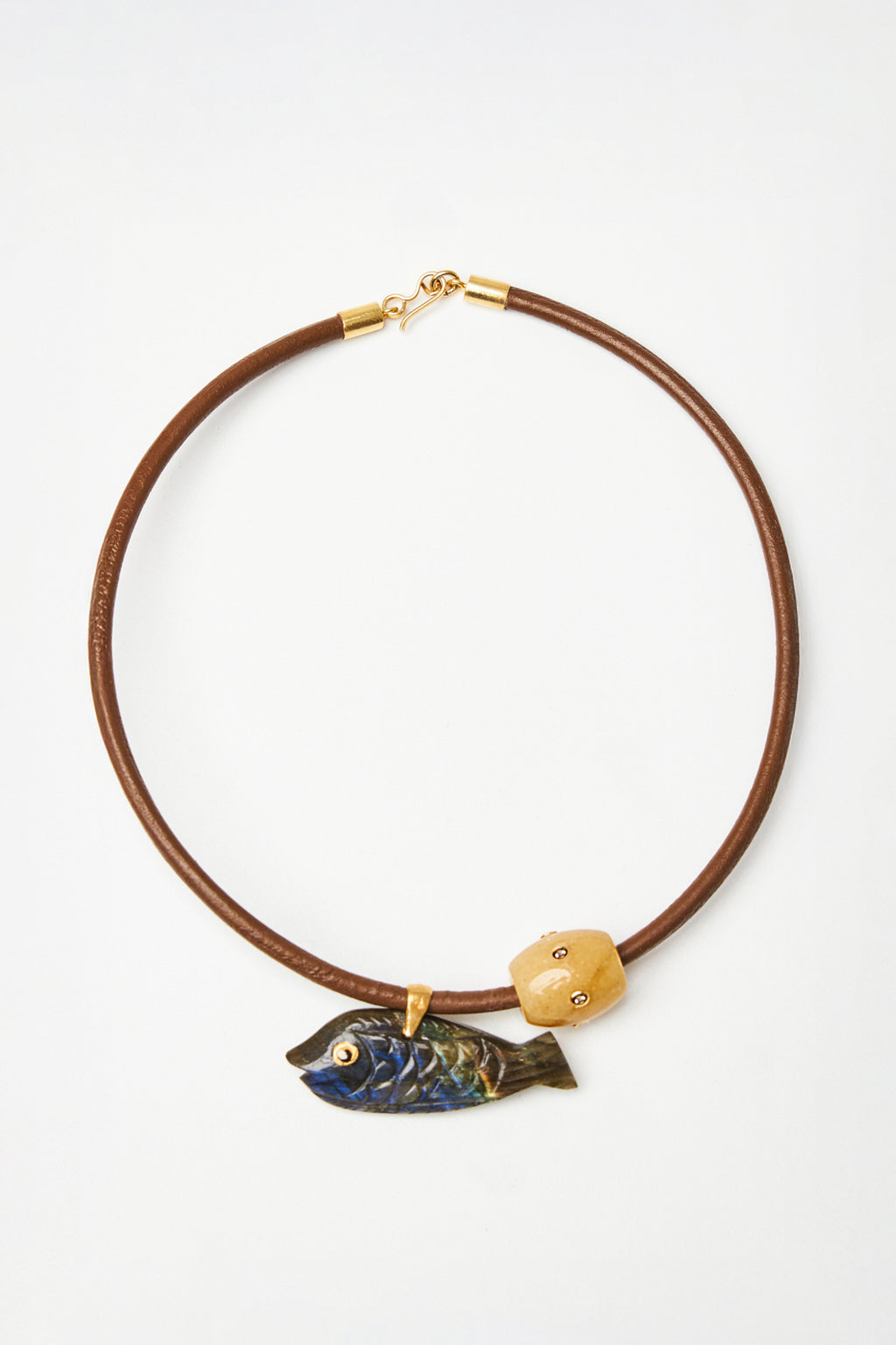 Labradorite Fish Pendant Necklace with Leather Cord