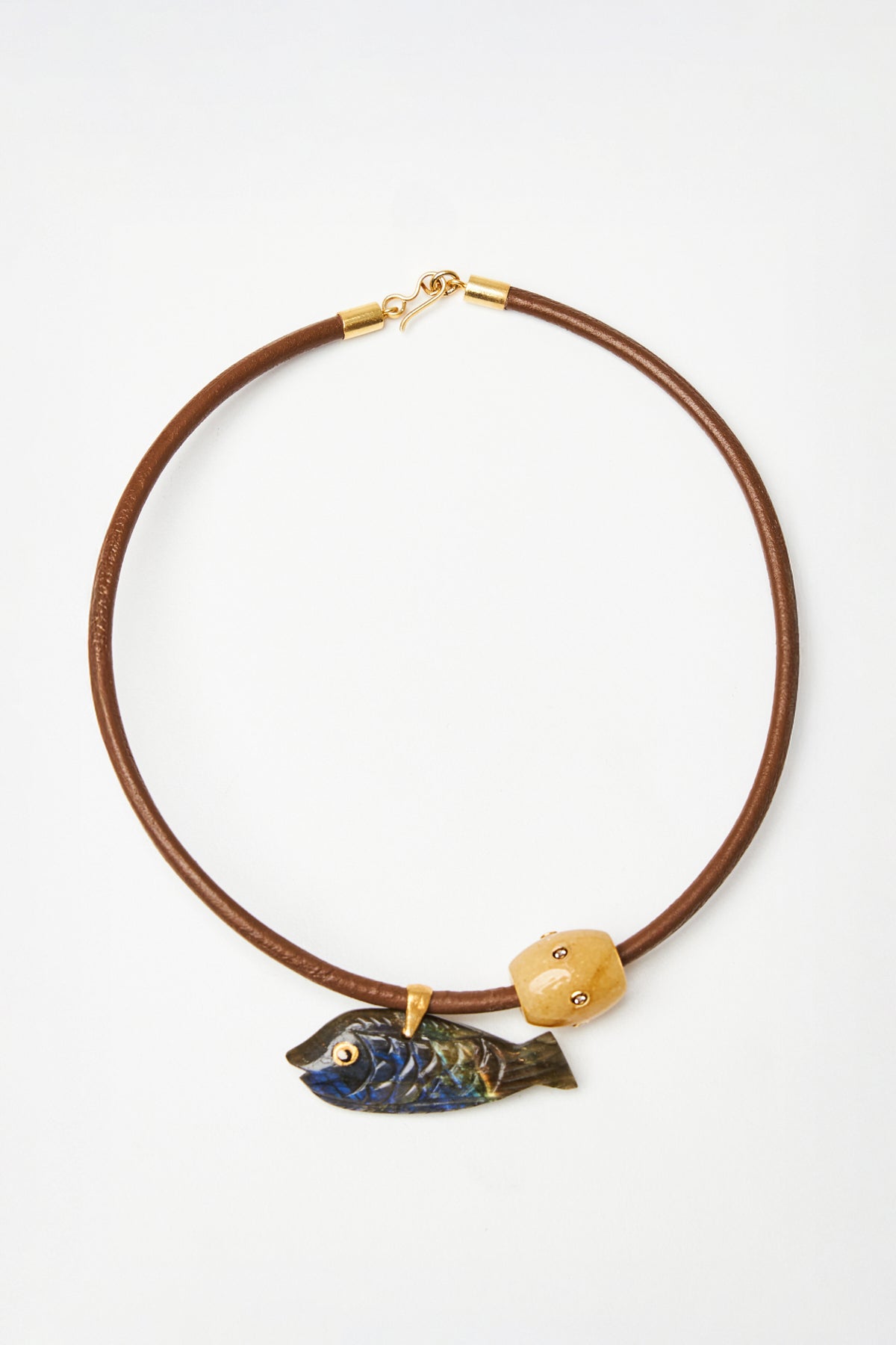 Labradorite Fish Pendant Necklace with Leather Cord