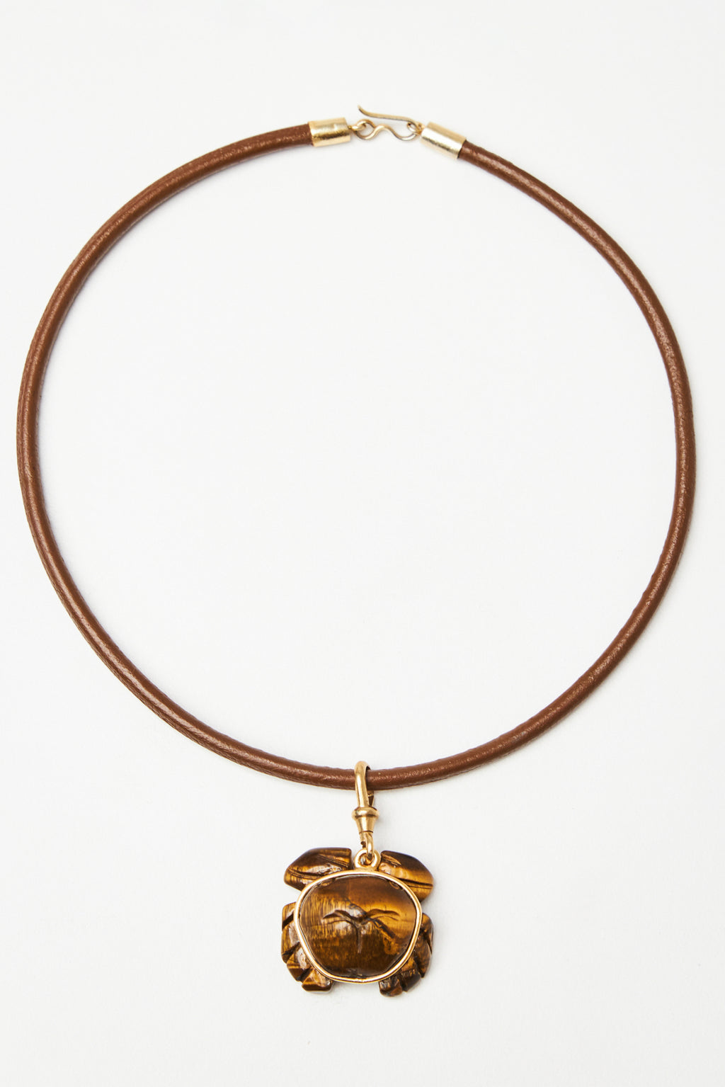 Tiger’s Eye Crab Pendant Necklace with Leather Cord