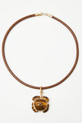 Tiger’s Eye Crab Pendant Necklace with Leather Cord