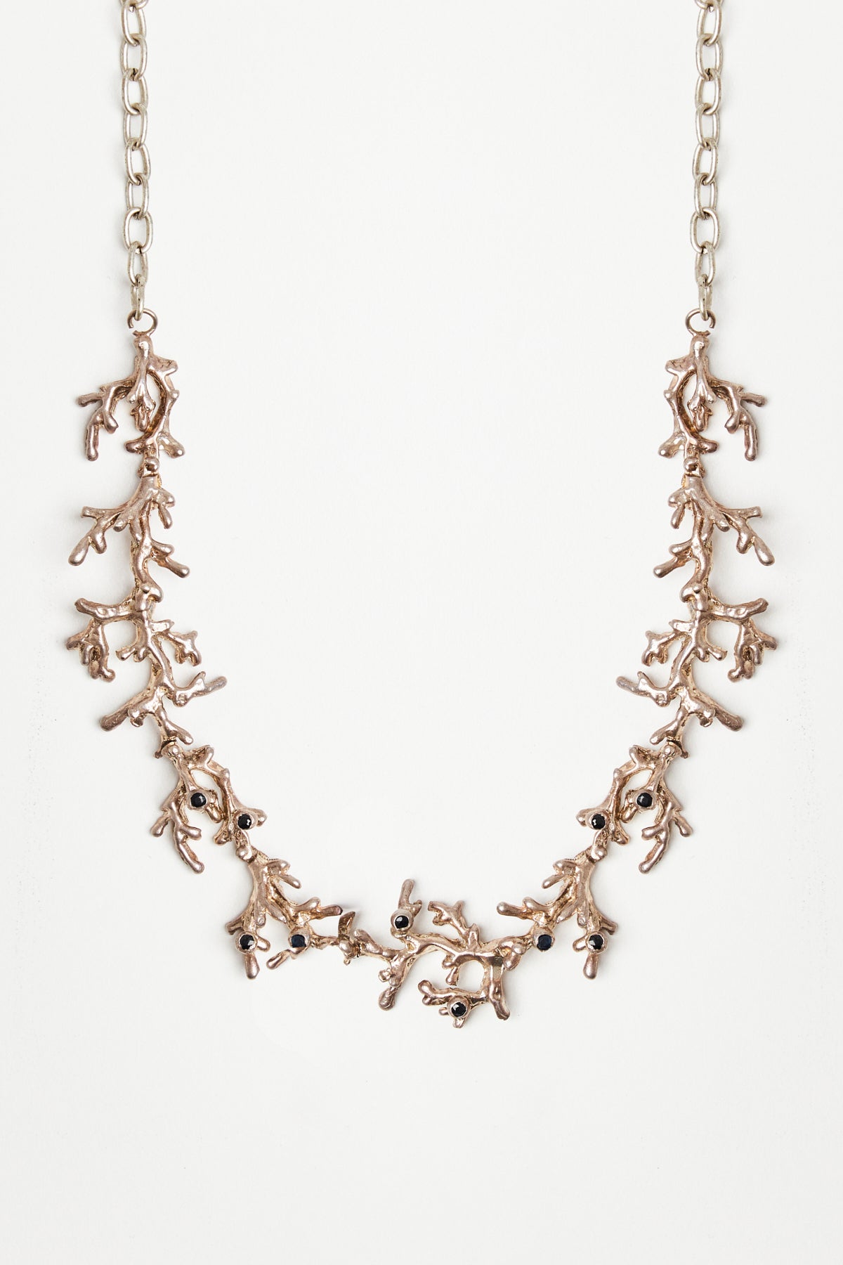 Vintage Silver Coral Necklace with Gemstone Details