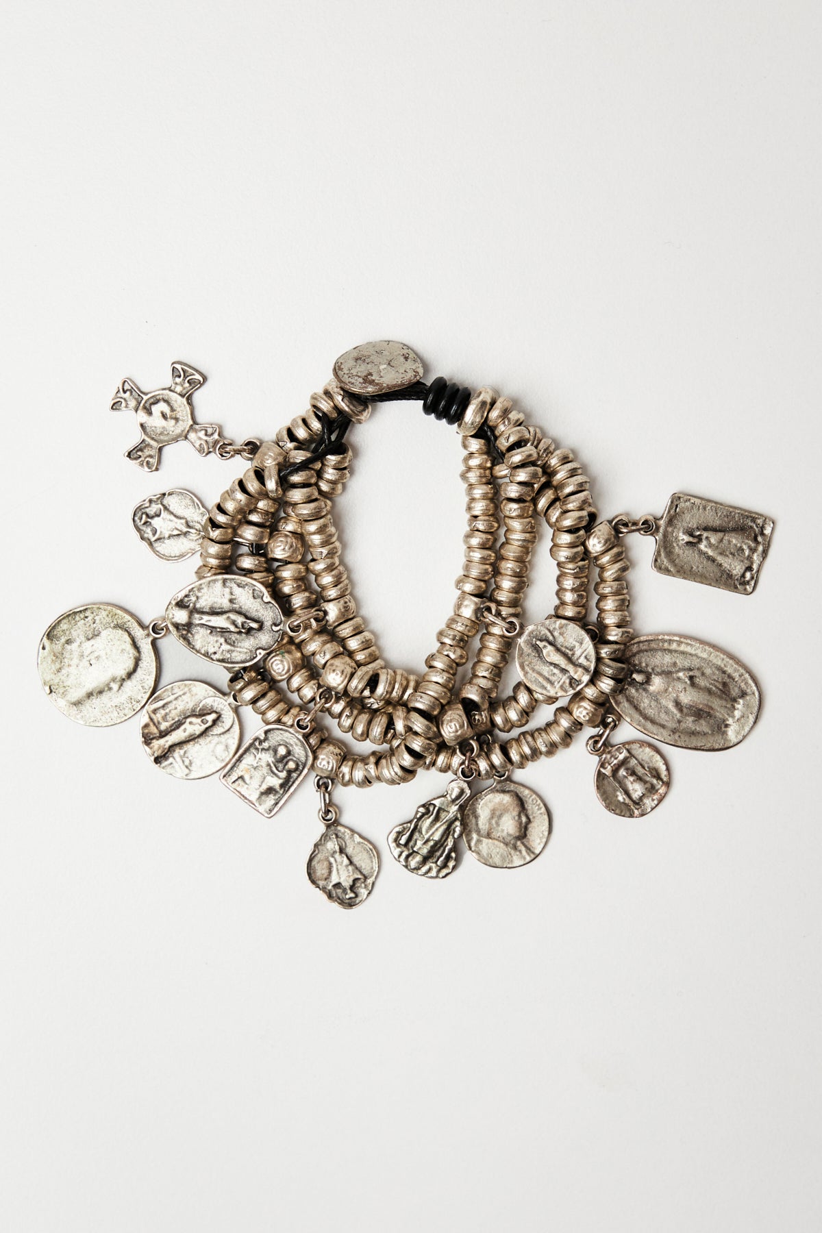 Silver Coin Charm Beaded Bracelet