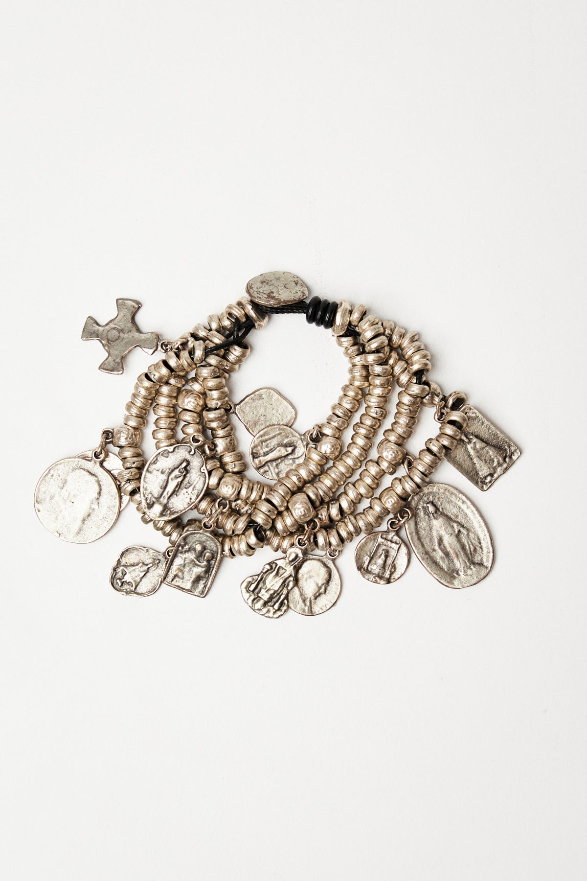 Silver Coin Charm Beaded Bracelet