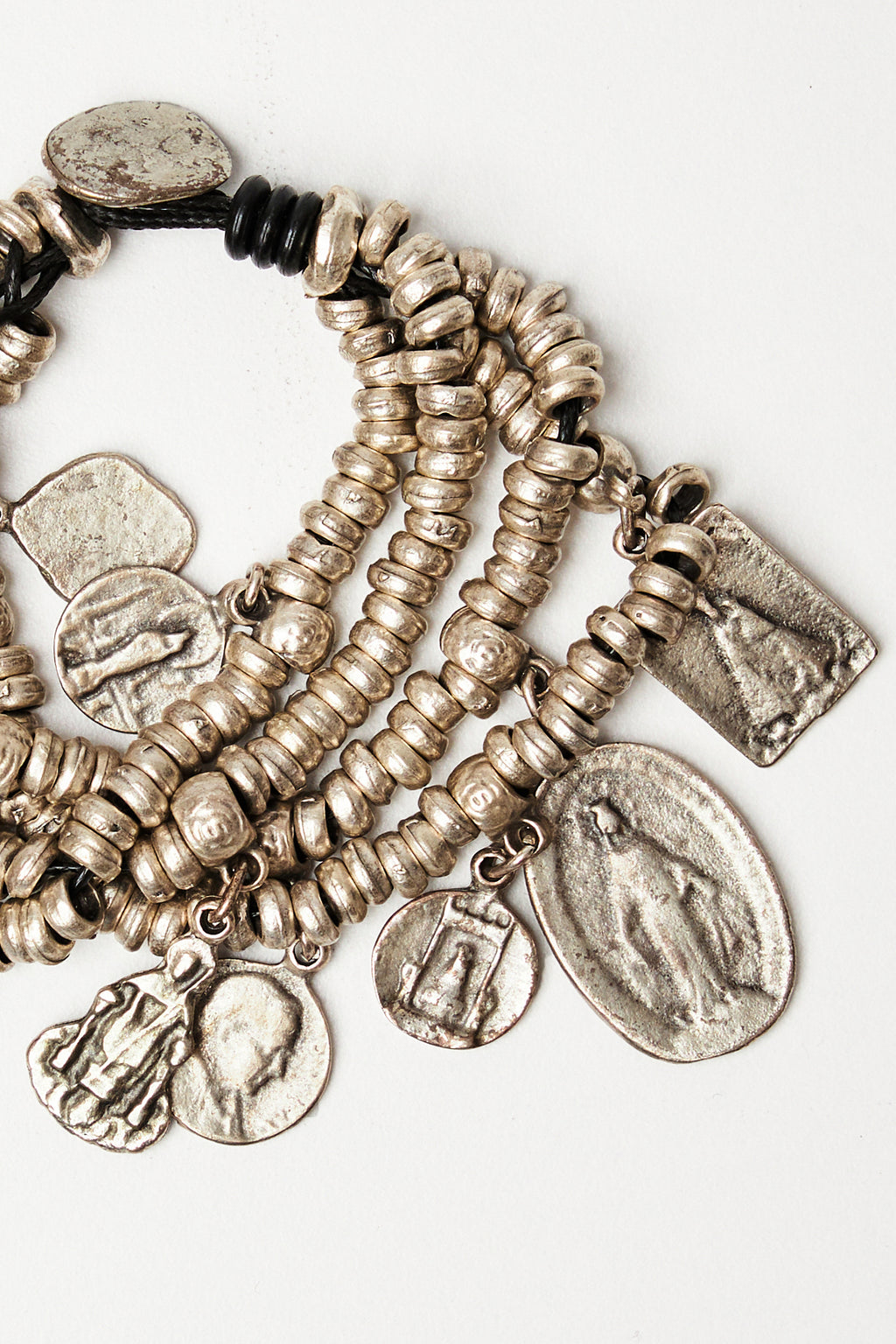 Silver Coin Charm Beaded Bracelet