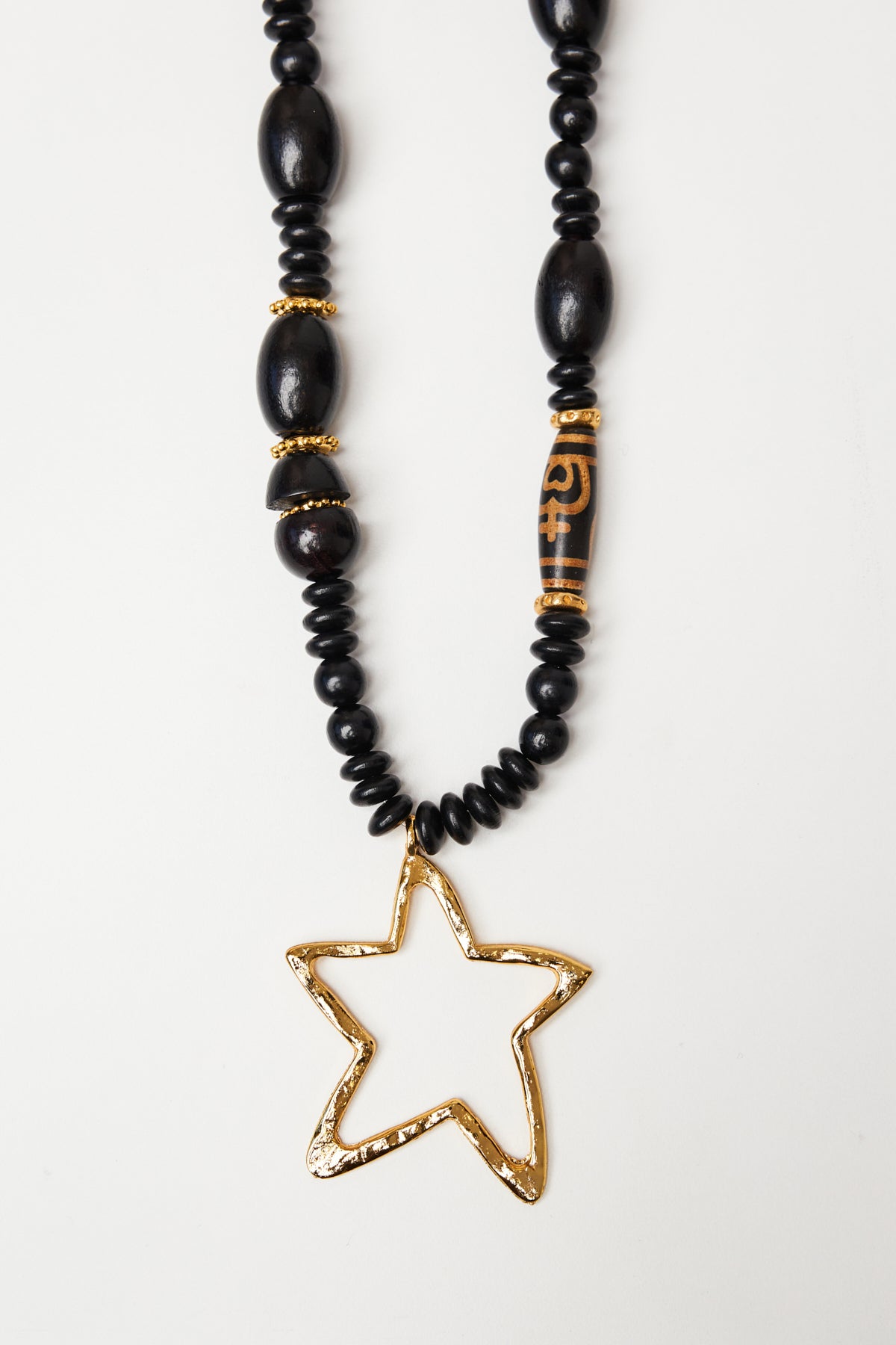 Black Wooden Necklace with Star Pendant