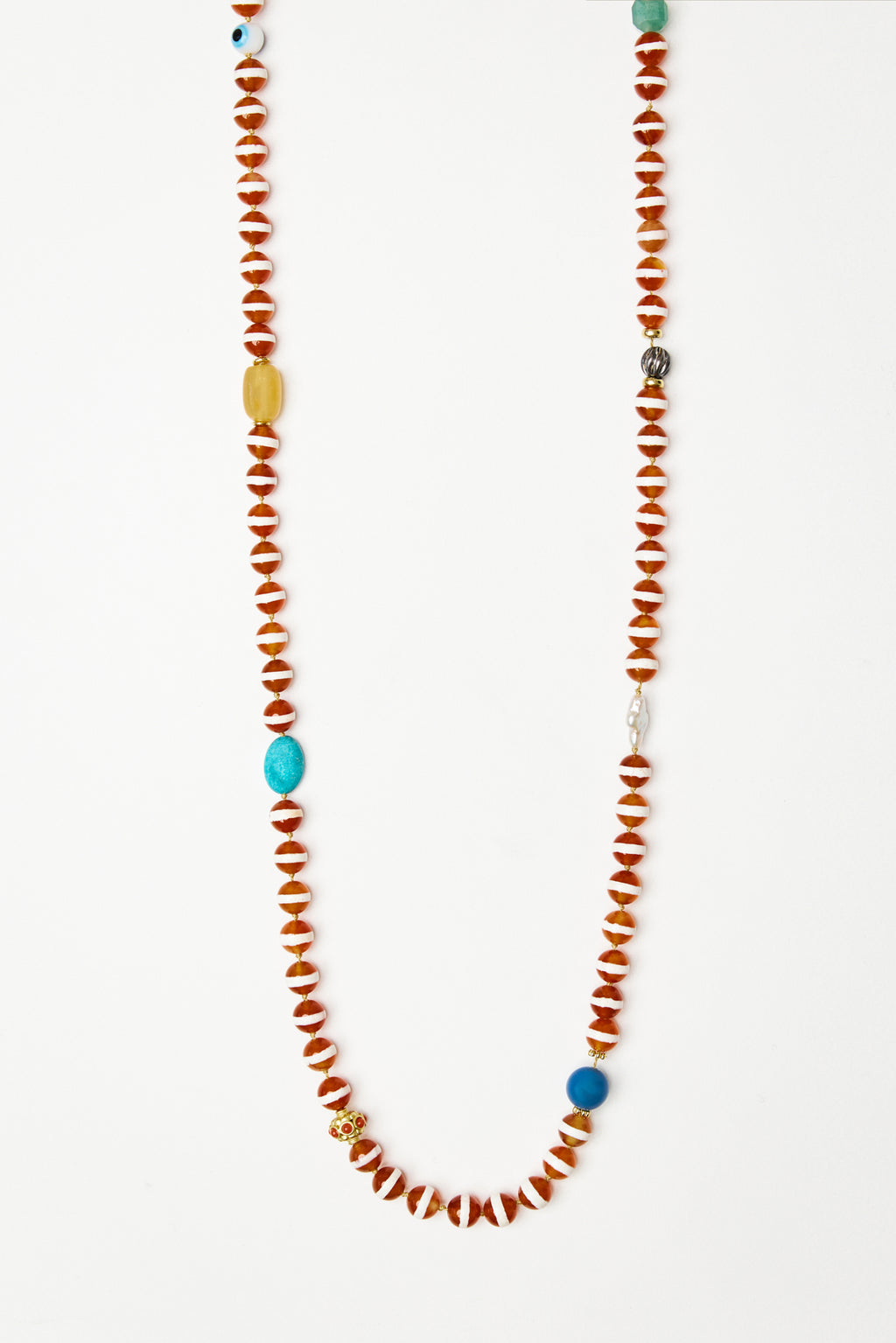 Agate Striped Bead Necklace with Mixed Accents