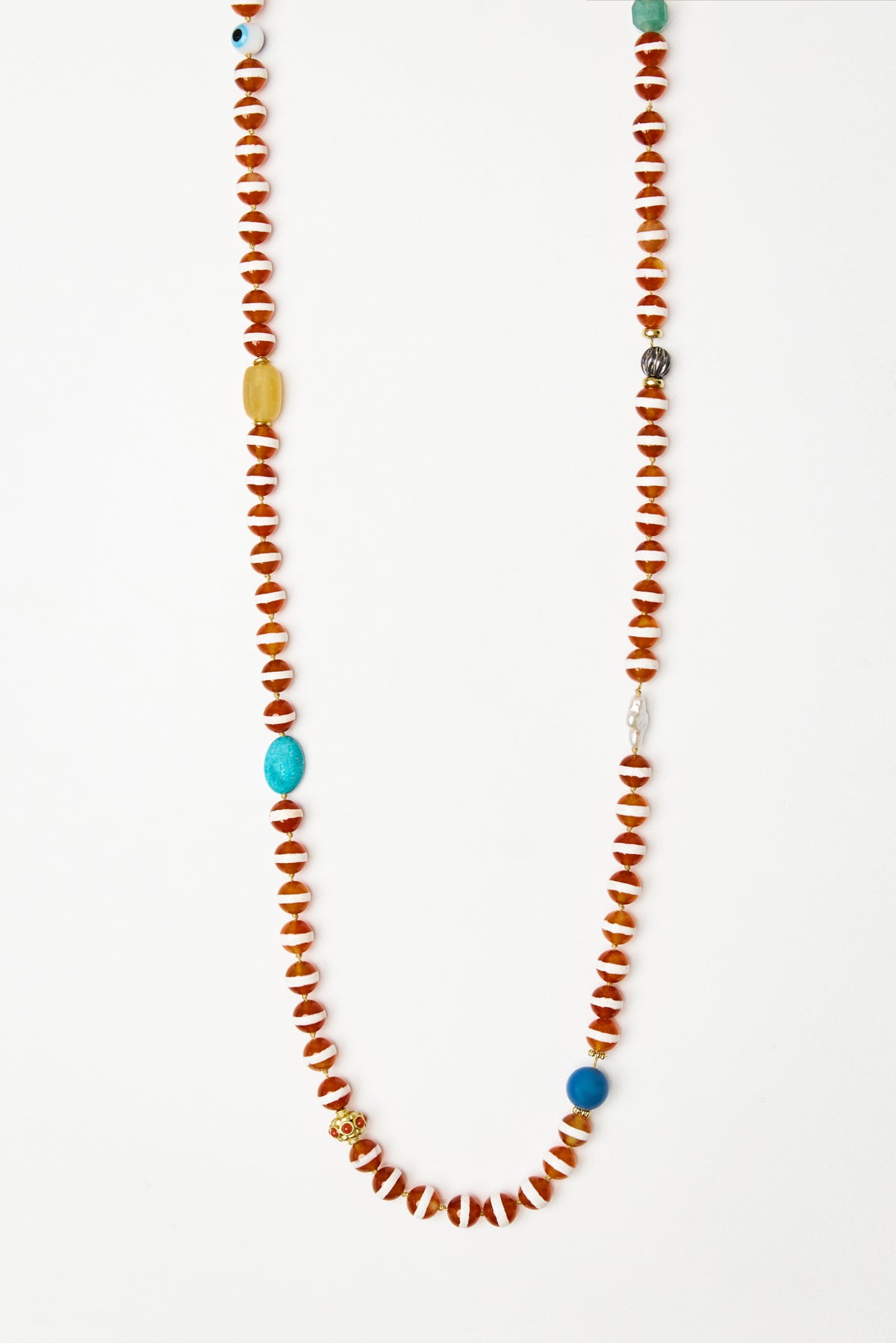 Agate Striped Bead Necklace with Mixed Accents