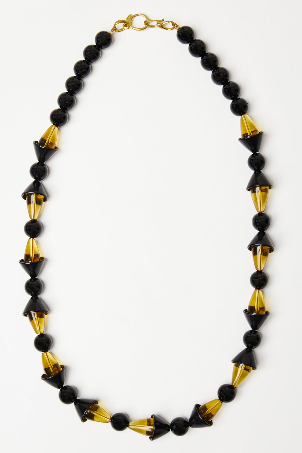 Art-Deco Black and Amber Quartz Beaded Necklace