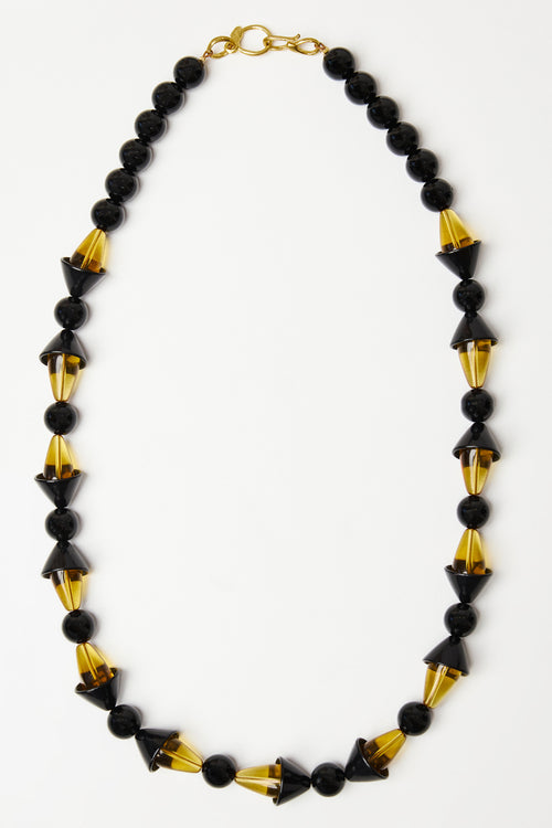 Art-Deco Black and Amber Quartz Beaded Necklace