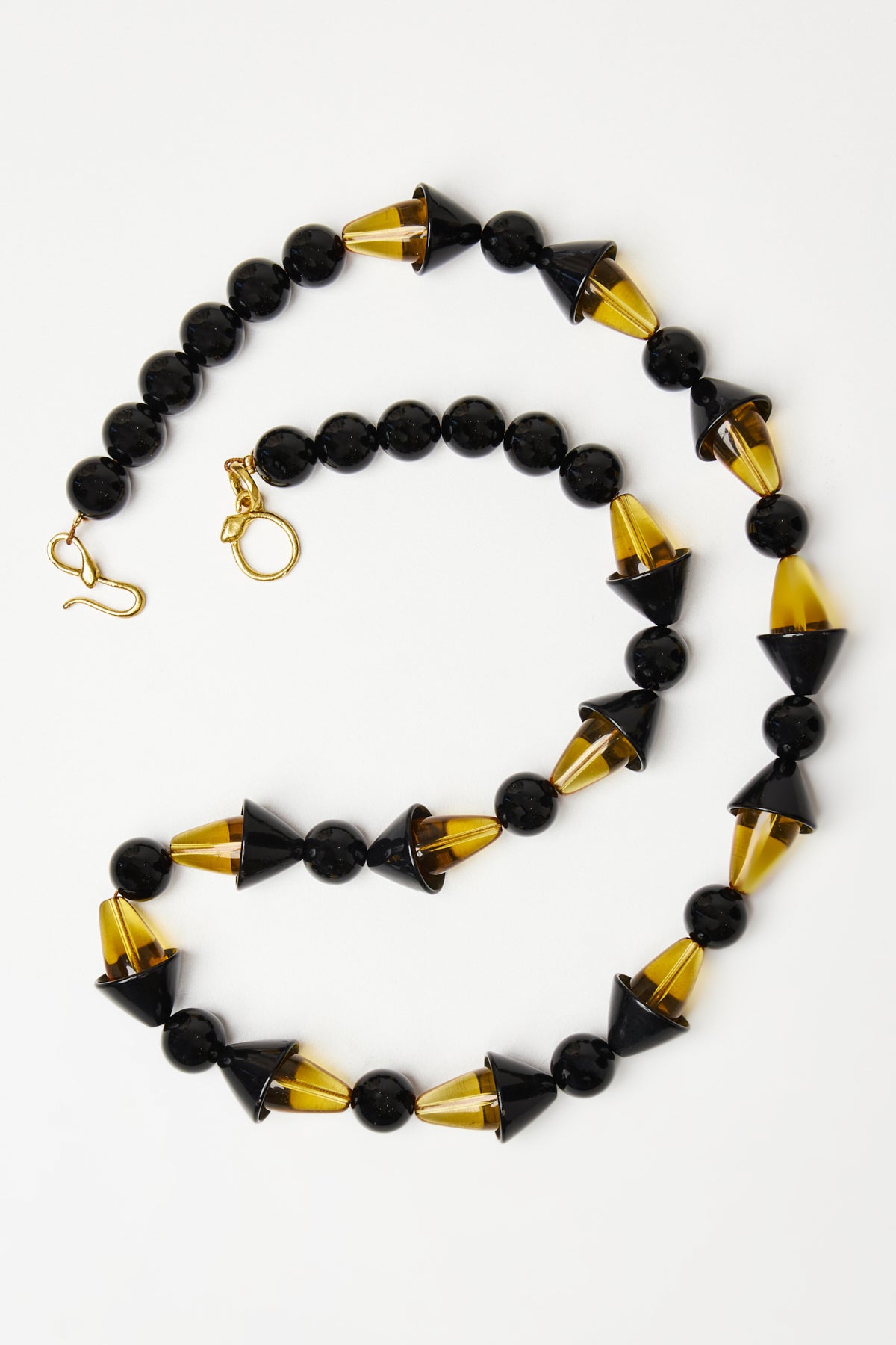 Art-Deco Black and Amber Quartz Beaded Necklace