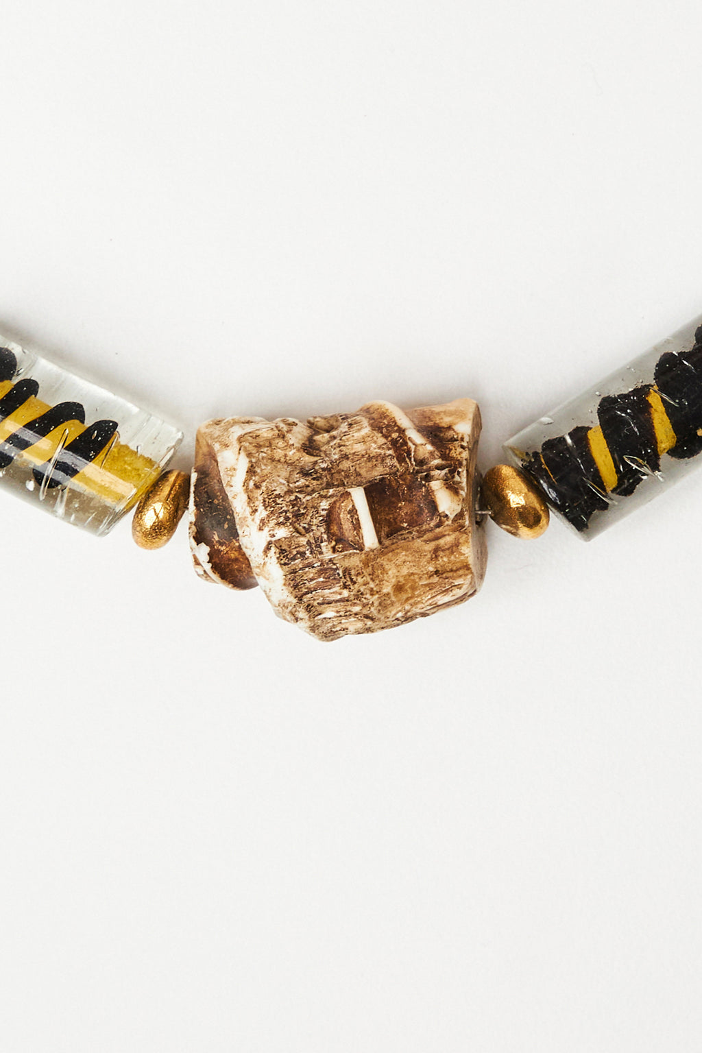 Mixed Glass and Vintage Quartz Necklace with Gold Accents