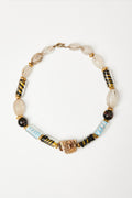 Mixed Glass and Vintage Quartz Necklace with Gold Accents