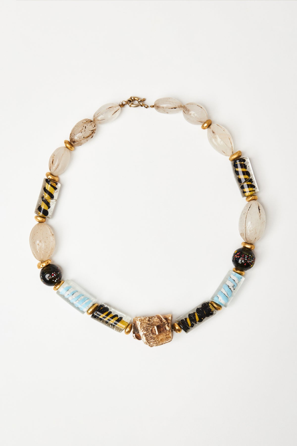 Mixed Glass and Vintage Quartz Necklace with Gold Accents