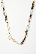 Mixed Glass and Baroque Pearl Necklace with Gold Accents