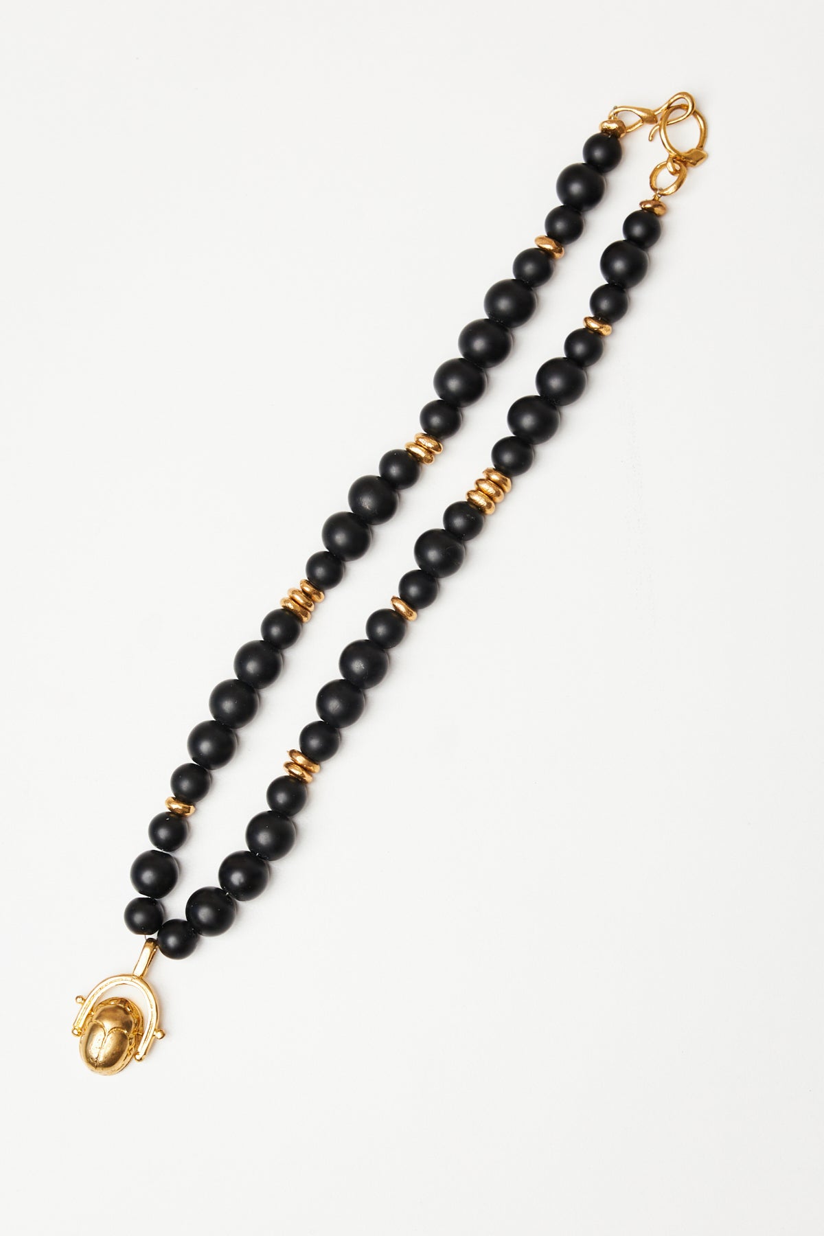 Matte Onyx Necklace with Scarab Pendant