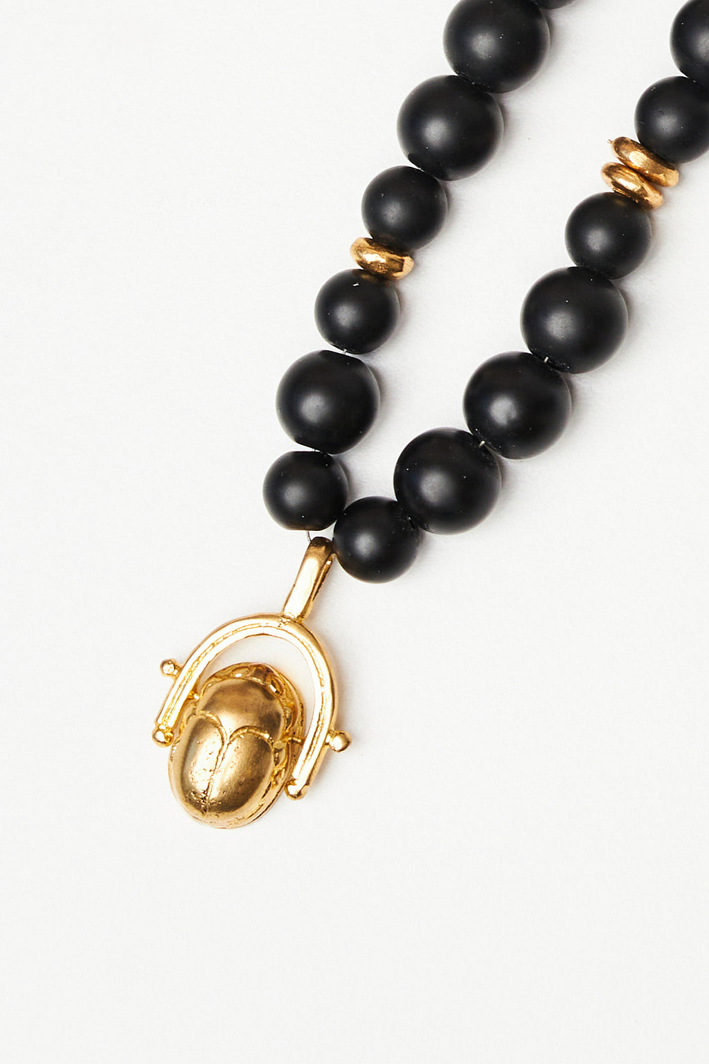 Matte Onyx Necklace with Scarab Pendant