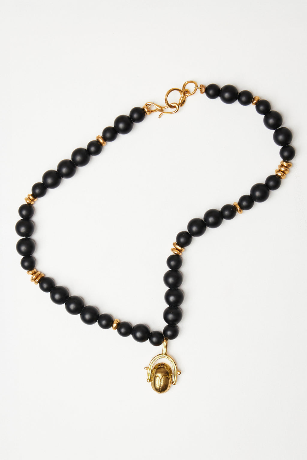 Matte Onyx Necklace with Scarab Pendant