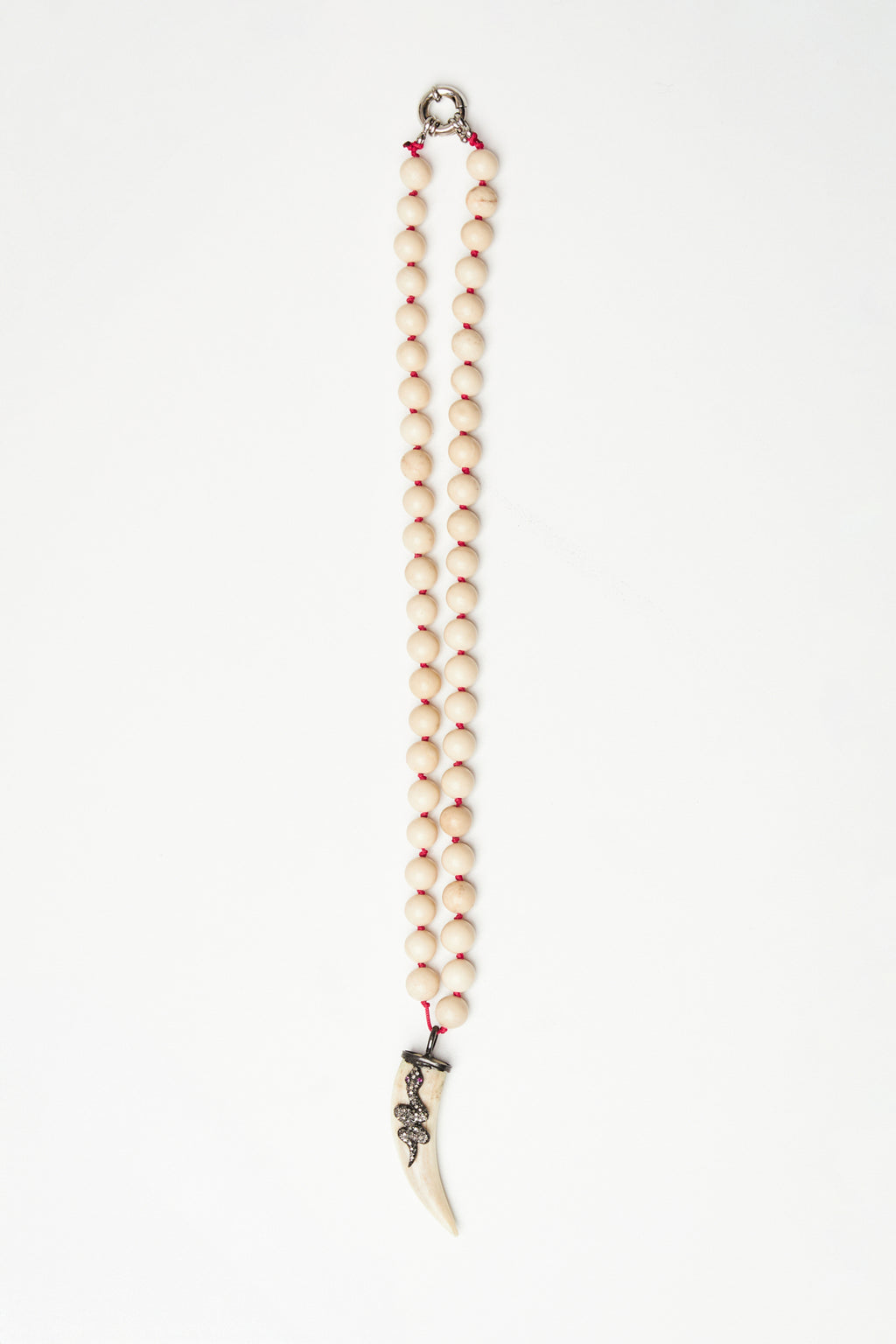 White Jasper Bead Necklace with Diamond Snake Pendant