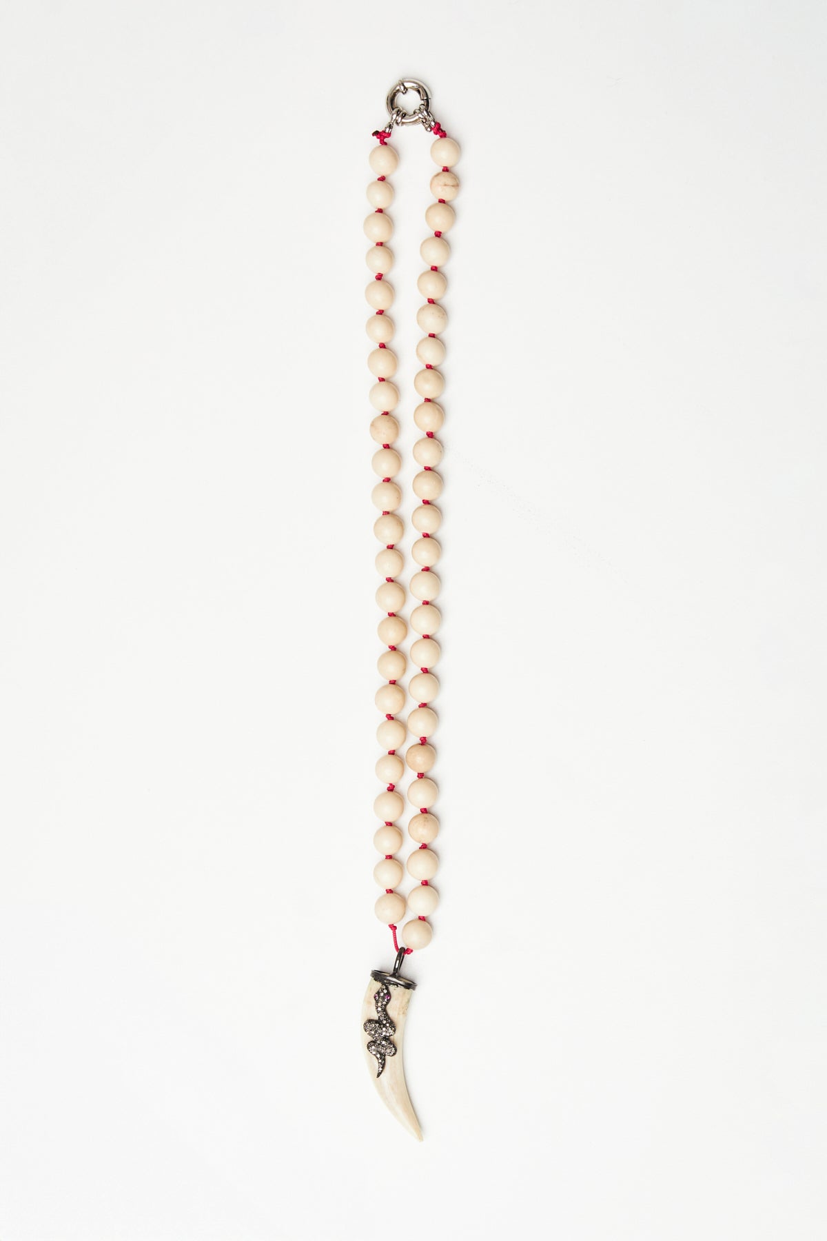 White Jasper Bead Necklace with Diamond Snake Pendant