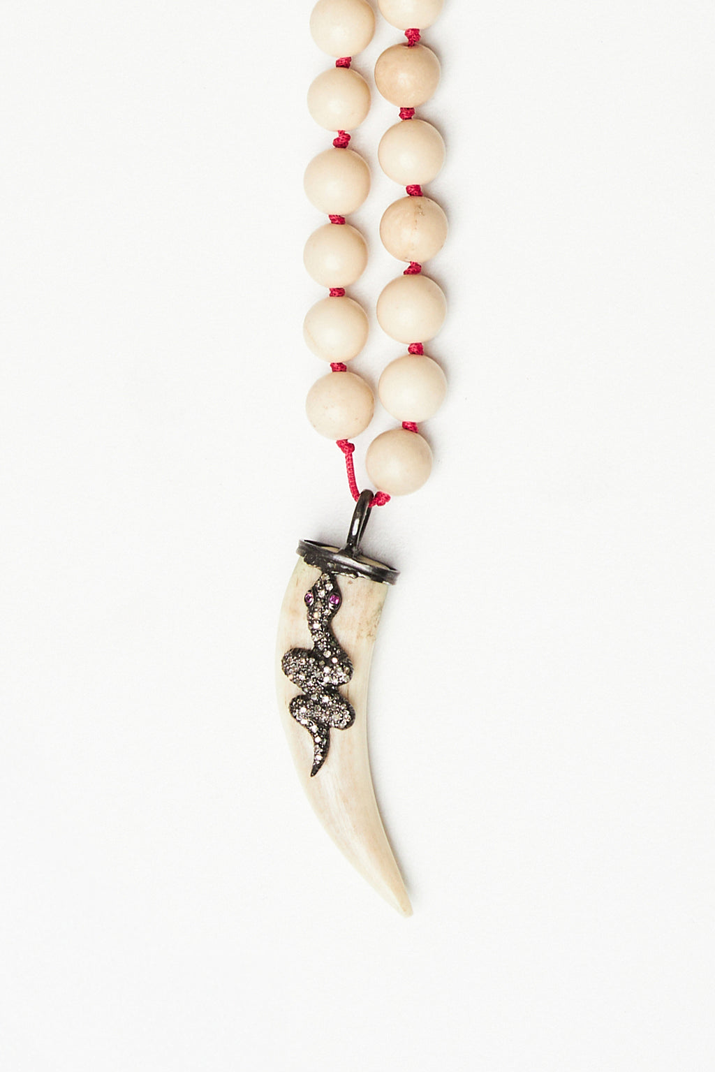 White Jasper Bead Necklace with Diamond Snake Pendant