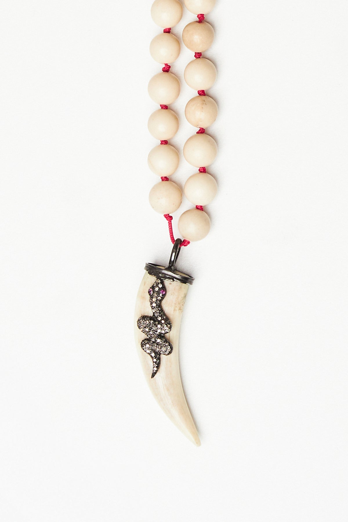 White Jasper Bead Necklace with Diamond Snake Pendant