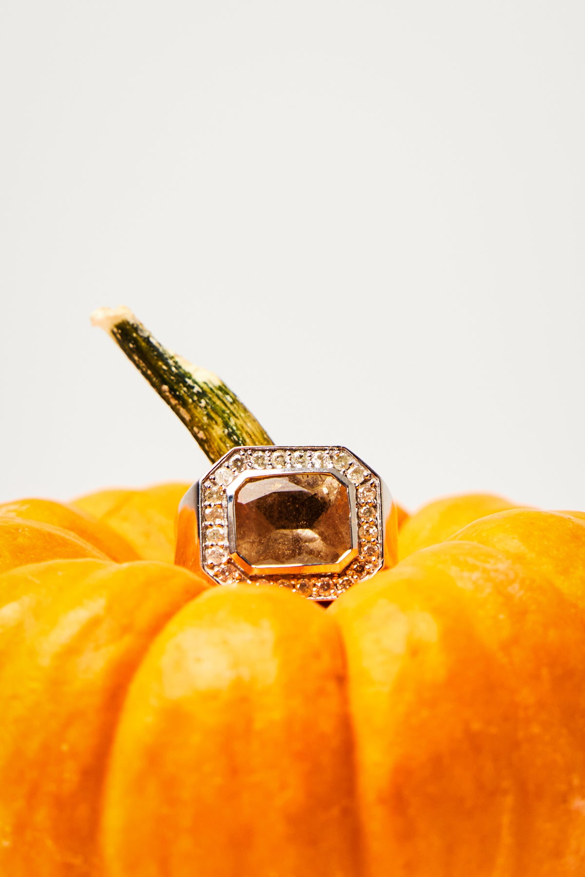 Octagonal Morganite Diamond Halo Ring