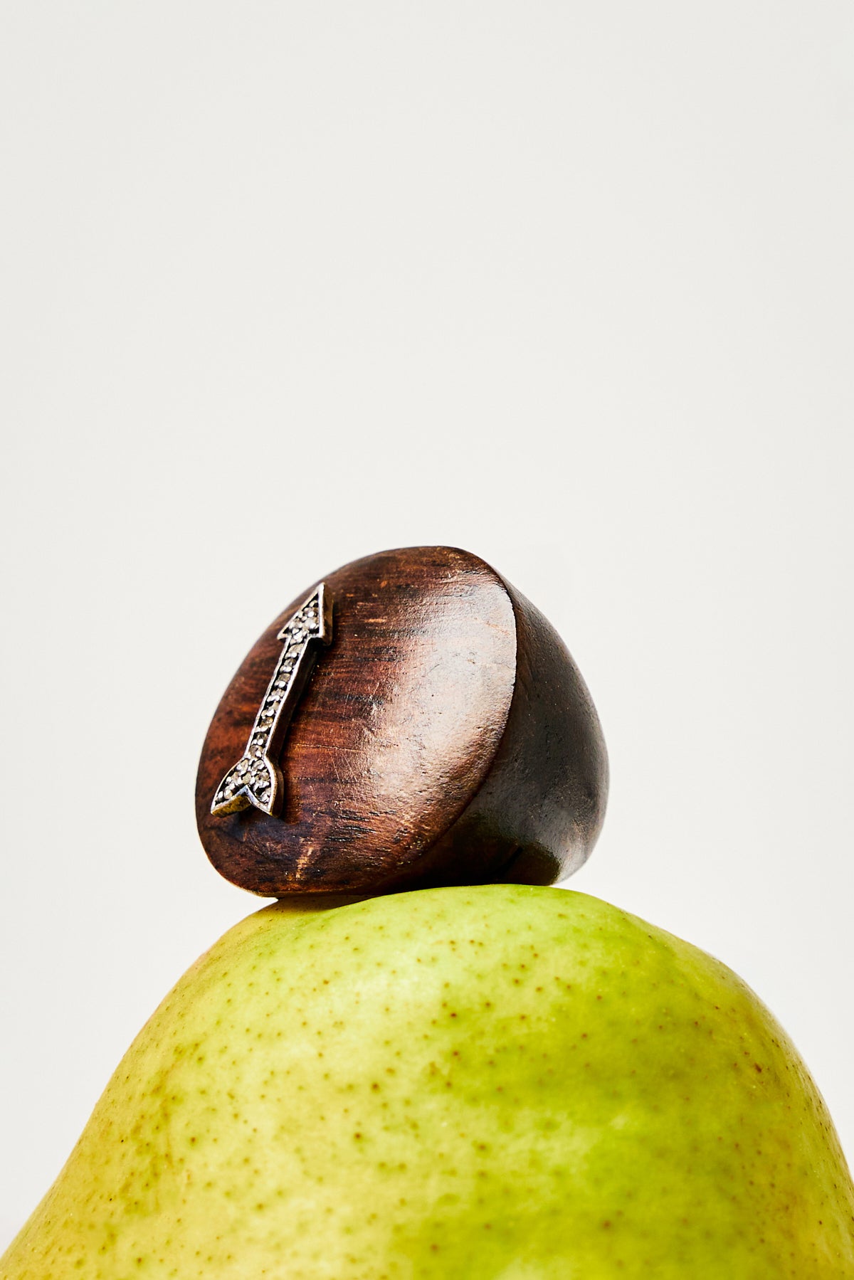 Rose-Cut Diamond Arrow Abone Wooden Ring