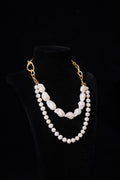 Double-Strand Pearl Necklace with Gold Chain