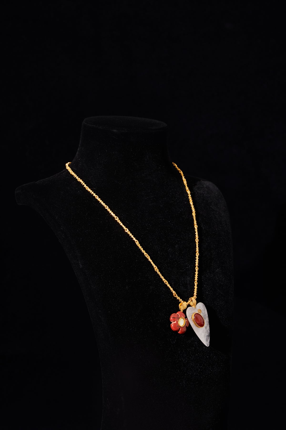 Gold Chain Necklace with Coral and Stone Charms