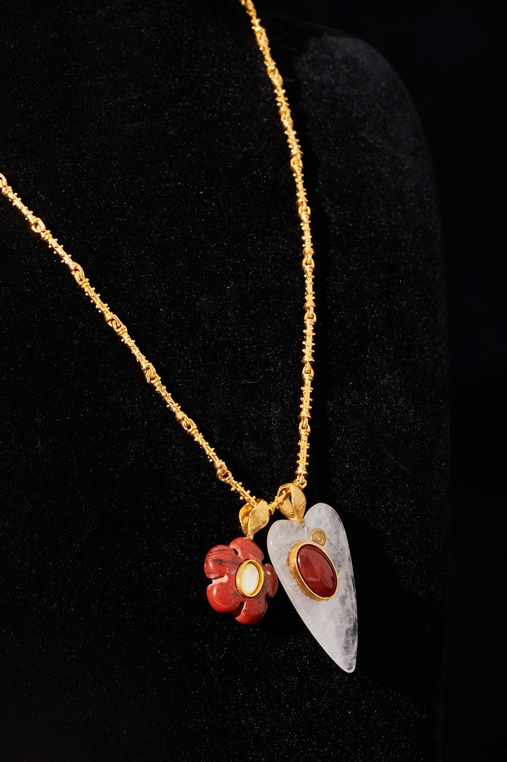 Gold Chain Necklace with Coral and Stone Charms