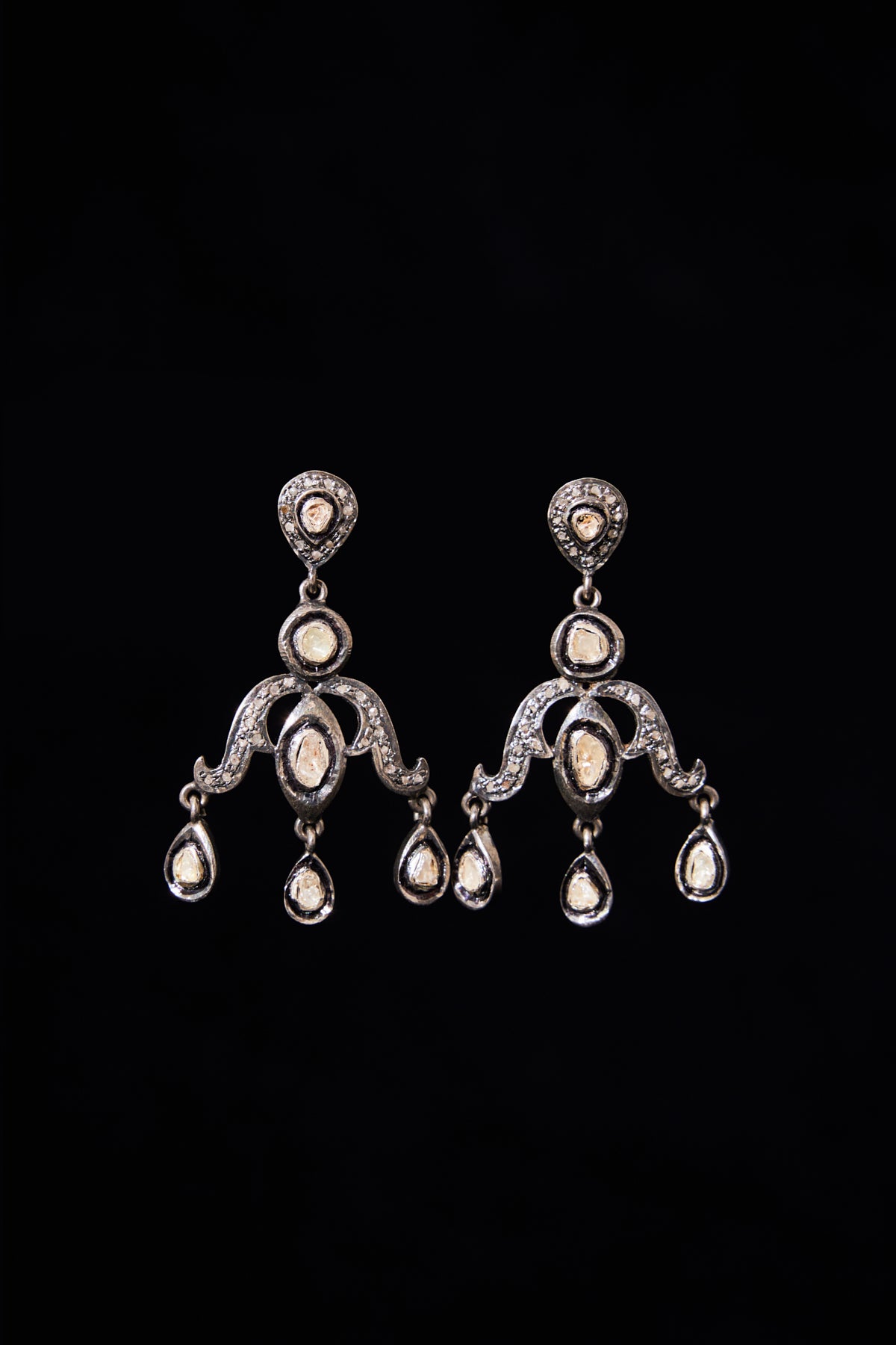 Rose-Cut Diamond Pavé Chandelier Earrings