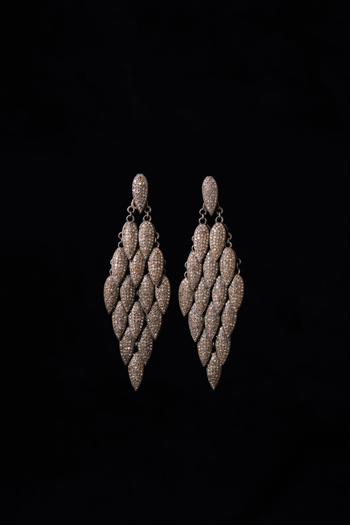 Rose-Cut Diamond Pavé Cascade Drop Earrings