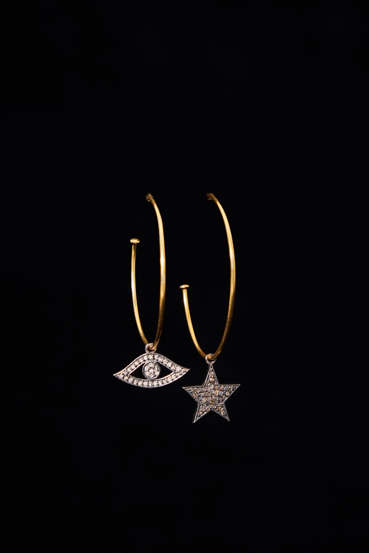 Rose-Cut Diamond Pavé Charm Hoop Earrings