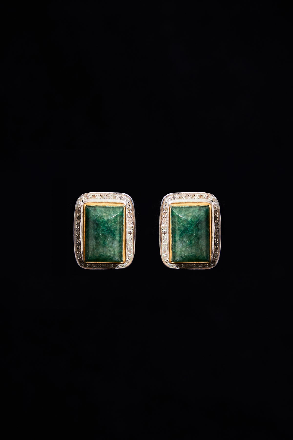 Jade Rose-Cut Diamond Frame Stud Earrings