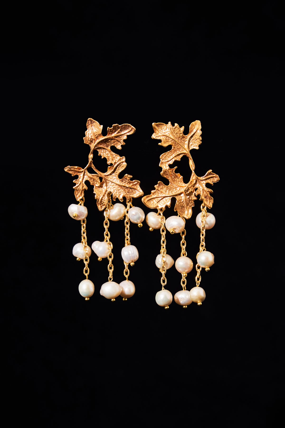Golden Oak Pearl Cascade Earrings