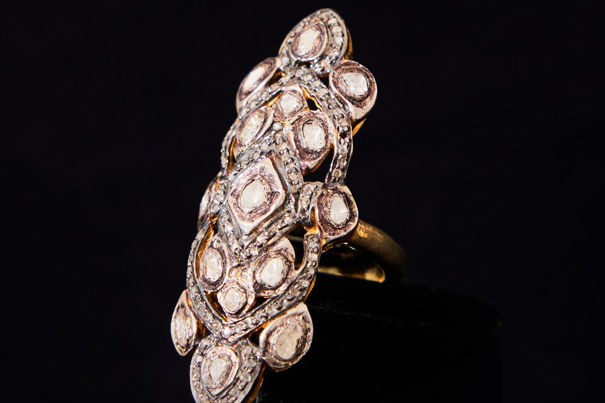 Rose-Cut Diamond Pavé Elongated Ring