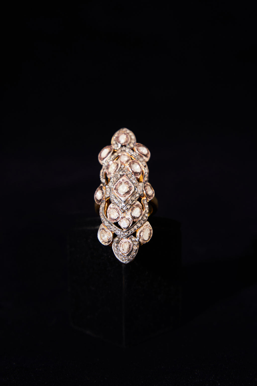 Rose-Cut Diamond Pavé Elongated Ring