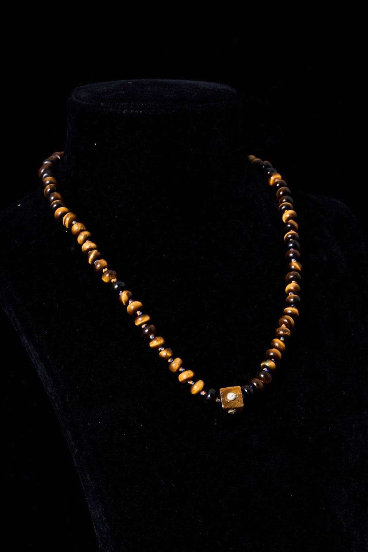 Tiger Eye Bead Necklace with Diamond Accent