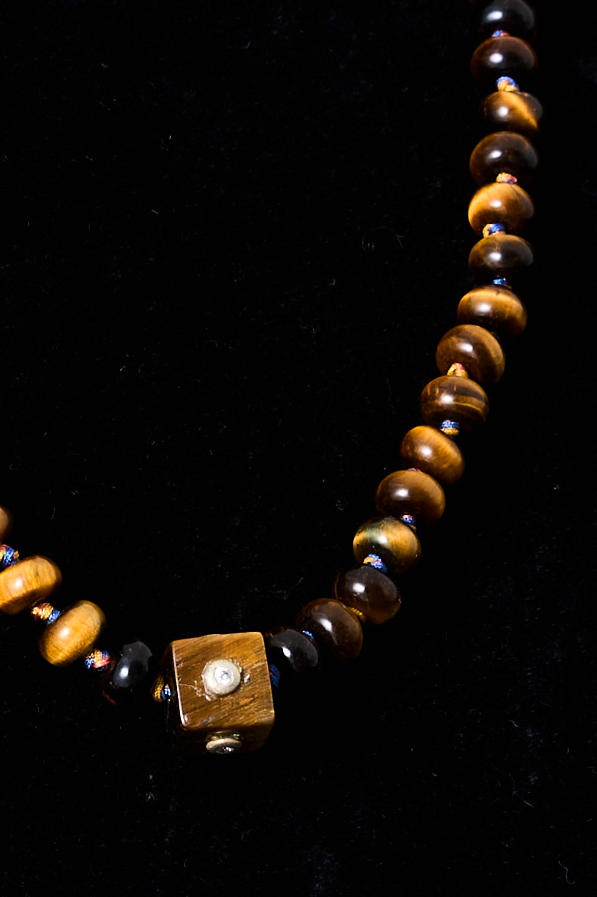 Tiger Eye Bead Necklace with Diamond Accent